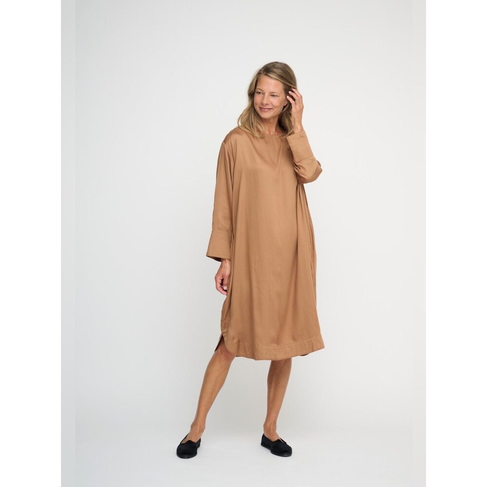 Moshi Moshi Mind Rust Beyond Silky Midi Scandi Minimal Lagenlook Dress Small